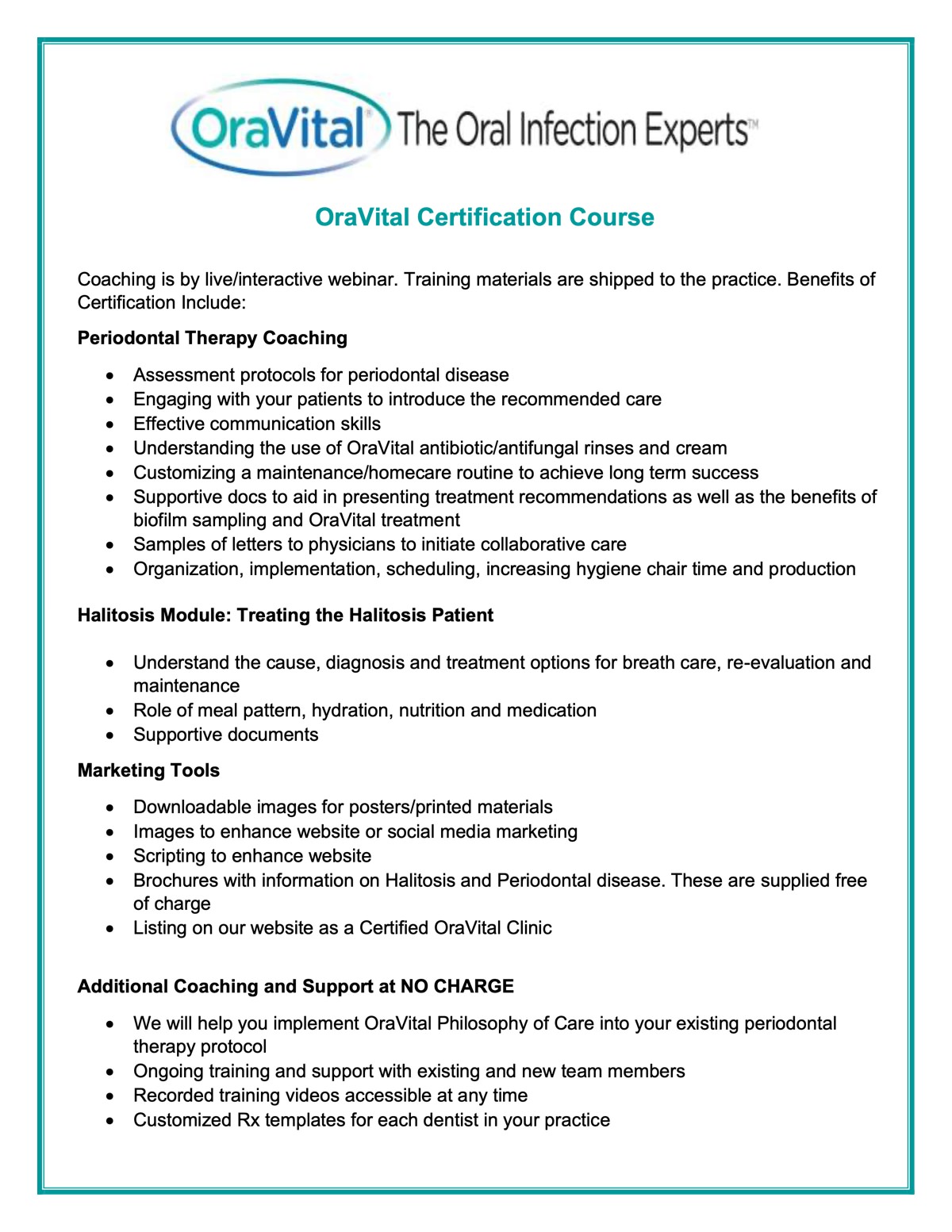 OraVital Certification Course benefits